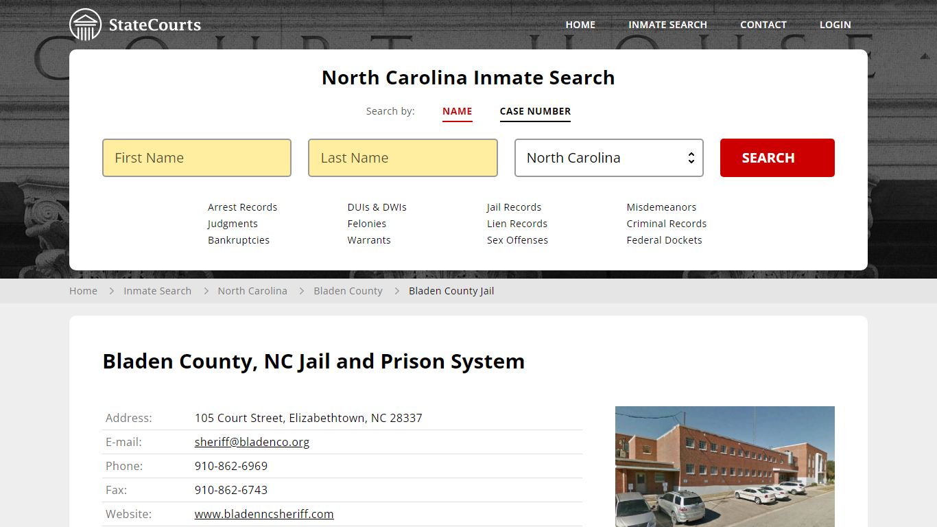 Bladen County Jail Inmate Records Search, North Carolina - StateCourts